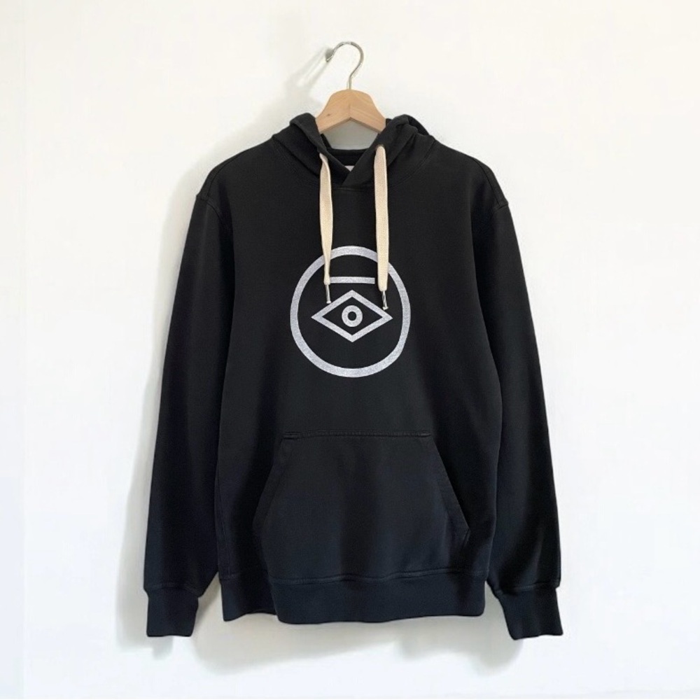 Buck Mason Brushed Loopback Graphic Hooded Sweatshirt Storm Venice Wash Small